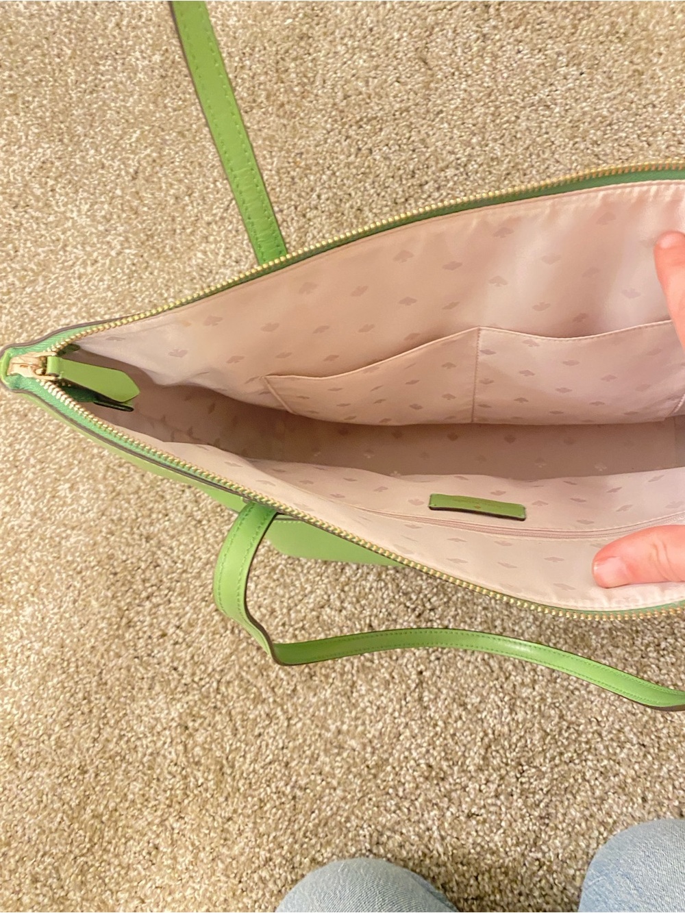 kate spade bright green tote with strawberry charm - Picture 5 of 7
